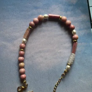 Rhodonite Bracelet with Gold Accents adjustable natural stones BNWT thumbnail 5