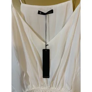 Krisa Mini Dress Womens Medium White New V-Neck Spaghetti Strap‎ Gathered Waist thumbnail 5