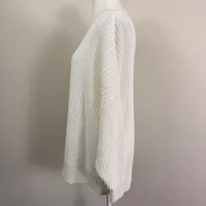 Banana Republic Cream White Oversized Chunky Knit V-Neck Sweater 100% Cotton Lrg thumbnail 2