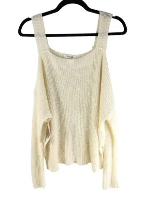 Honey Belle Womens Sweater Cold Shoulder Long Sleeve Ribbed Knit Ivory M/L thumbnail 1
