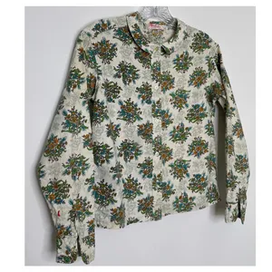 Vintage 60's Shirtmaker green Floral Cotton Blouse Peter Pan Collar USA Small thumbnail 4