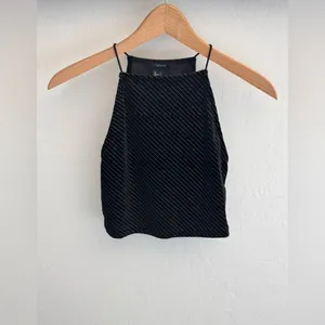 Forever 21 Black Velvet Polka Dot Halter‎ Crop Top Size Small thumbnail 2