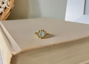 Avon Gold Solitaire Prong Halo Ring Promise Engagement Diamond Glam Classic Jewelry thumbnail 3