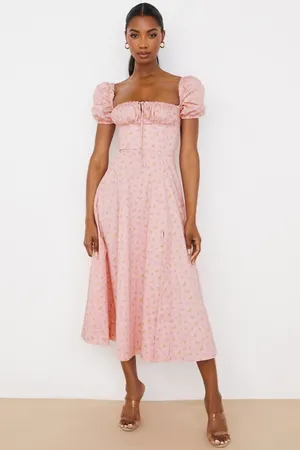 House Of CB TALLULAH PINK FLORAL PUFF SLEEVE MIDI DRESS thumbnail 6