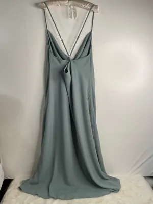 Show Me Your Mumu Verona Cowl Dress Size L Silver Sage Green Luxe Satin Slip Gown thumbnail 4