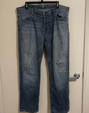 7 For All Mankind Mens Size 36 Standard Fit Jeans Blue Straight Leg Distressed thumbnail 1