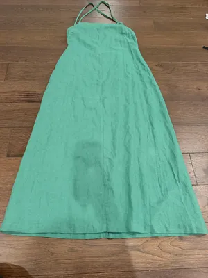 Zara Women's Green Linen Halter Dress NWT Large - C11-736 thumbnail 3