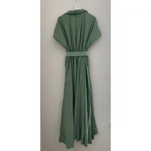Norma Kamali Super Oversized Sleeveless Boyfriend Shirt Flared Gown Green Small thumbnail 3