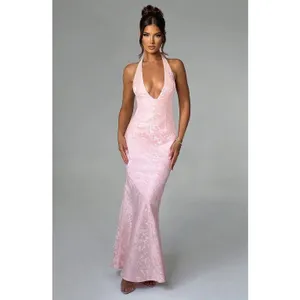 NWT Babyboo Josephine Blush Pink Formal Gown A-Line Halter Maxi Dress Size M thumbnail 5