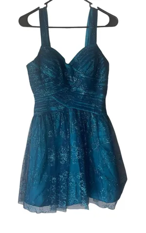 MXI Y2k 2000s Size 7 Aqua Mermaid Blue Chiffon Sparkle‎ Glitter Fairy Mini Dress thumbnail 1
