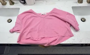 Altar’d State pink cropped ribbed top thumbnail 1
