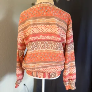 Oleg Cassini Vintage Silk Bomber Jacket Orange Geometric‎ Floral Print Small thumbnail 4