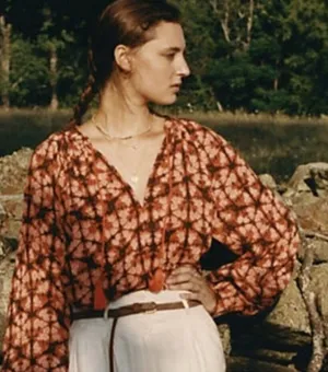Anthropologie Porridge Peasant Blouse Top Smocked waistband Cuffs Tie W2056 Sz M thumbnail 1