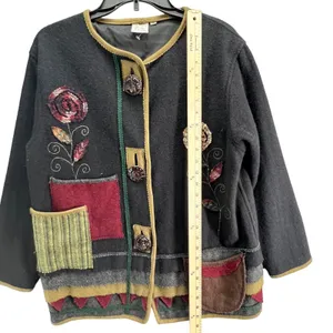 Parsley & Sage Sweater Jacket Womens S Black Multi Wool Patchwork Artful Cottage thumbnail 10
