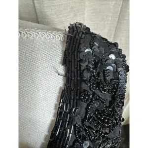 Vintage 90s Papell Boutique Black silk floral beaded sequin gown black tie Sz 14 thumbnail 5