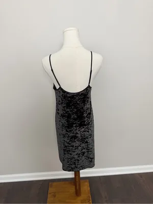 Crushed Velvet Velour Dress Slip Nighty Mini Adjustable Straps Romantic Black thumbnail 4