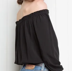 Brandy Melville Black Off the Shoulder Maura Long Sleeve Crop Flowy Ruffle Top thumbnail 5