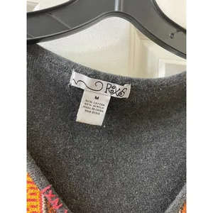 RXB gray boho sweater with embroidered V-neck and balloon sleeves Sz M thumbnail 3