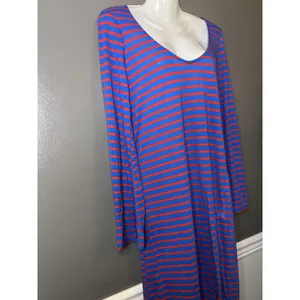 Free People Beach T Shirt Dress Womens Medium Blue Red Stripe Long Sleeve Maxi thumbnail 4