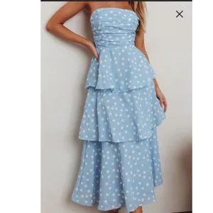 Indikah Lorcan strapless ruffle dotted midi white blue dress tie back‎ tiered XL thumbnail 4