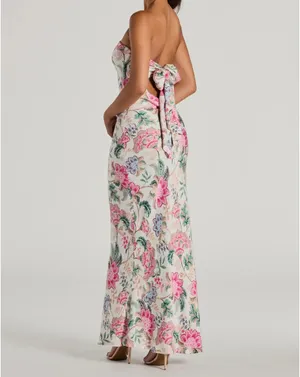 Dress Forum Floral Cowl Neck Maxi Dress in Ivory and Pink thumbnail 3