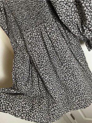 Madewell Black Floral Smocked Mini Dress Medium Cottagecore Puff Sleeve thumbnail 3