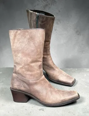 Diba Nubuck Leather Mid Calf Square Toe Western Boots Distressed Boho Festival 9 thumbnail 1