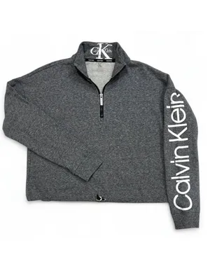 Calvin Klein Heather Grey Half Zip Oversized Crop Pullover Sz Small thumbnail 4