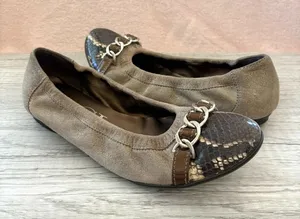 AGL Shimmer Tan Suede Leather Chain Snakeskin Cap Toe Ballet Flat Italy 35.5 5.5 thumbnail 1
