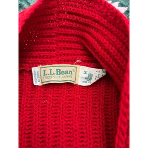 Vintage L.L. BEAN 80s Dark Red 100% Shetland Wool Chunky Cardigan Sweater Size M thumbnail 5