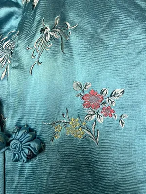 Vintage Great Lion Jacket Womens XS Teal Silk Embroidered Mandarin Hong Kong 60s thumbnail 3