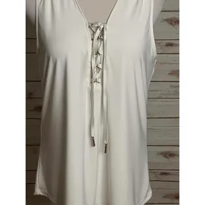 White House Black Market ivory casual MJ lace-up sleeveless tank Size Large thumbnail 3