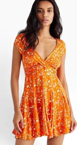 NWT Free People‎ It Takes Two Wrap Around Open Back Flowy Mini Dress Peach Small thumbnail 1