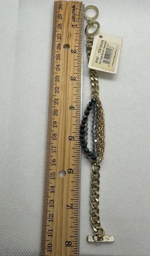 Elly Preston Gold Tone Beaded Multi Strand Chain Bracelet New Blue Gray thumbnail 6