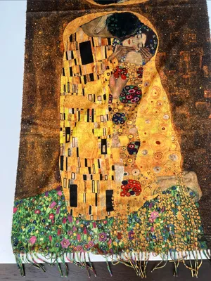 Cashmere High Quality Scarf Shawl Art The Kiss Gustav Klimt Made Italy thumbnail 5