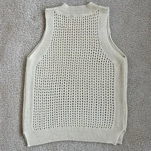 Sleeveless Knit Mock Neck Sweater Top in Cream Beige Women's Medium thumbnail 4