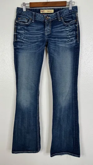 BKE Sabrina Bootcut Jeans Womens 27x33.5 Blue Dark Wash Stretch Distressed Slim thumbnail 1