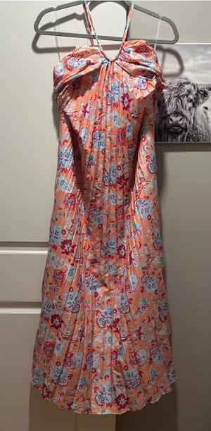 orange and paisley pleated maxi dress thumbnail 1
