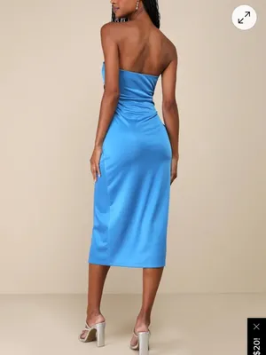 Lulus Elegant Status Bright Blue Knit Strapless Tulip Midi Dress thumbnail 2