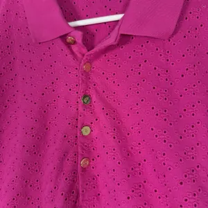 Lauren Ralph Lauren Size-L Women Pink Short-Sleeve Eyelet Polo Shirt Top thumbnail 7