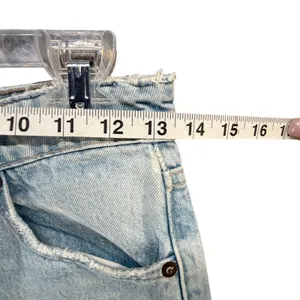 Zara Button Fly Straight Leg Jeans Womens 2 Blue Light Washed Denim Raw‎ Hem thumbnail 7