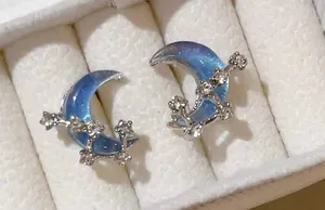 Blue Starry Sky Polar Star Moon Temperament Earrings Versatile Clear Sea Salt Sweet Earrings Exquisite Light Luxury Earrings for Women thumbnail 2