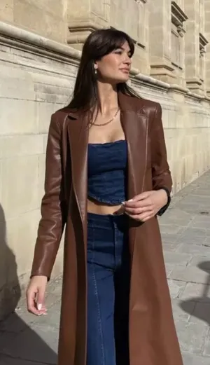 Zara Camel Brown Faux Leather Trench Coat thumbnail 1