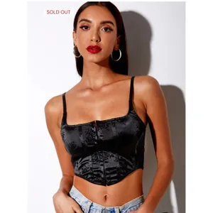 Motel Rocks Elicia Corset Crop Top in Black Rose Flock Black Size XS NWT thumbnail 10