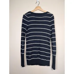 Hollister Women's Striped Y2K Cardigan‎ Sweater M Navy Blue White Rabbit Hair thumbnail 4