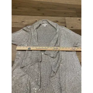 Boston Proper Open‑Knit Sequin Wrap Size M Beige Champagne Lightweight Layer thumbnail 4