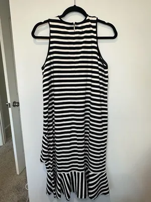 100% Cotton Ralph Lauren Women's Striped Asymmetrical Flounce Dress Blue White L thumbnail 4