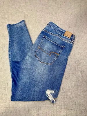 American Eagle Curvy Super Hi Rise Jeggings Skinny Jeans Ripped Frayed Size 18 thumbnail 2