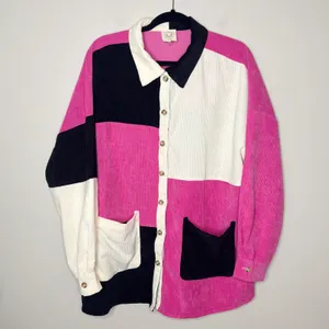 Fantastic Fawn Oversized‎ Colorblock Corduroy Tunic Top Shacket Size Large Pink thumbnail 2