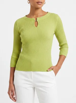 Baggage JPR Top Womens Small Ribbed Keyhole Buckle Lime Green 3/4 Sleeve Good thumbnail 1